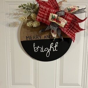Festive Merry and Bright Holiday Wreath - Red and Black